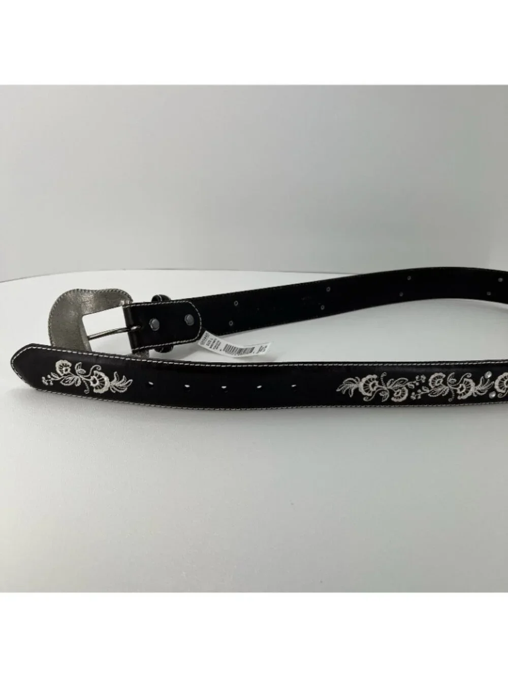 Shyanne Floral Embroidered Crystal Western Belt Sz L Silver Buckle Leather Brown